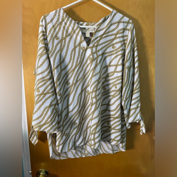 MICHAEL Michael Kors Tops - NWT Michael Kors White Gold Chain Logo Tunic Bell Sleeve Top